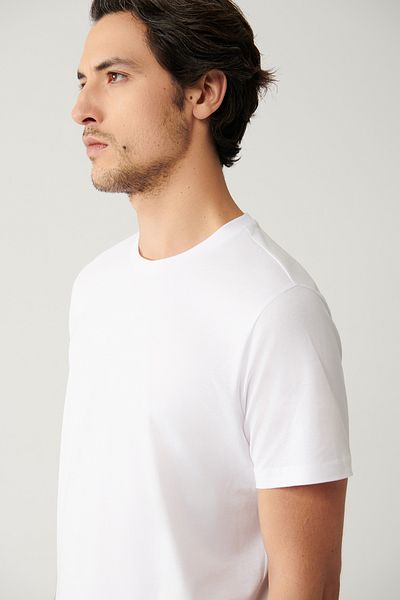 Avva Herren Weiß 100% Baumwolle Atmungsaktives T-Shirt mit Rundhalsausschnitt E 001000
