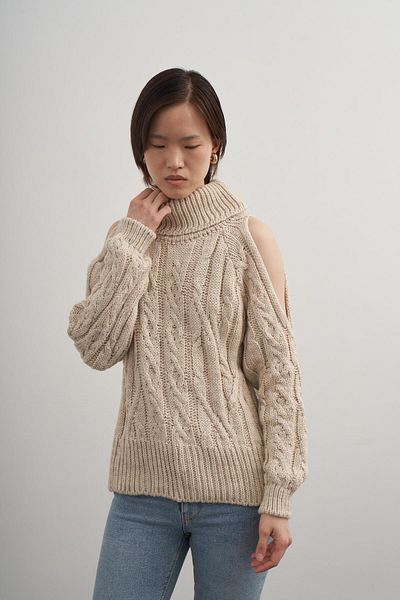 PARKhande Full Fisherman Shoulder Low-Cut Knitwear Sweater - Stone