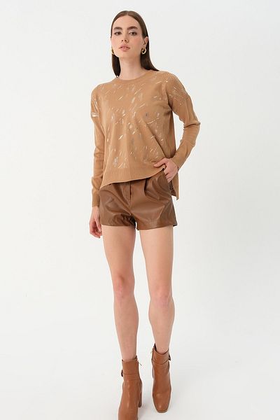 PARKhande Camel Brushprint Gold Printed Sweater