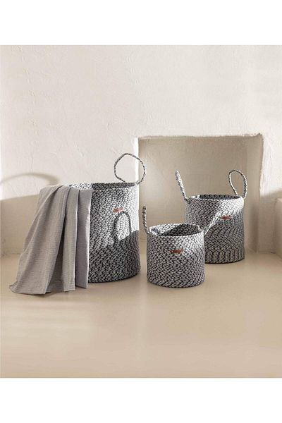 Koza Home Cotton Gray Anthracite Wicker - Decorative Handmade Basket 25Cmx50Cm 9021