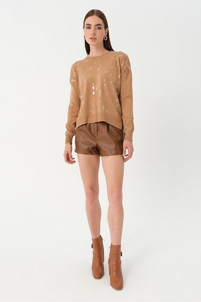 PARKhande Camel Brushprint Gold Printed Sweater