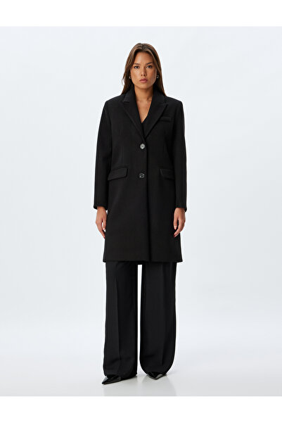 Koton Palton lung la două piept din ștampilă - Buzunar cu nasturi