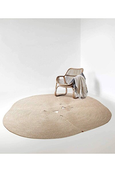 Koza Halı Boulder El Örmesi Elips Bej Pamuklu Yıkanabilir Halı Kilim Balkon T...