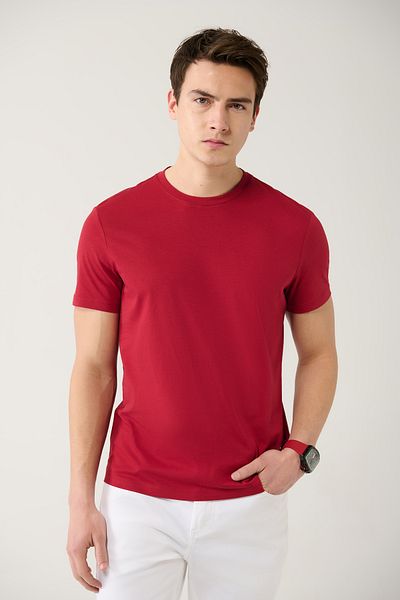 Avva Herren-T-Shirt E in Weinrot, 100 % Baumwolle, atmungsaktiv, mit Rundhalsausschnitt 001000