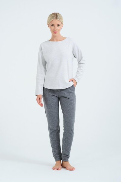 C&City White Jacquard Long Sleeve Pajama Set - Off Shoulder 402027