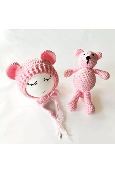 OEM Drool Newborn Teddy Bear Hat Set (Color: Pink)