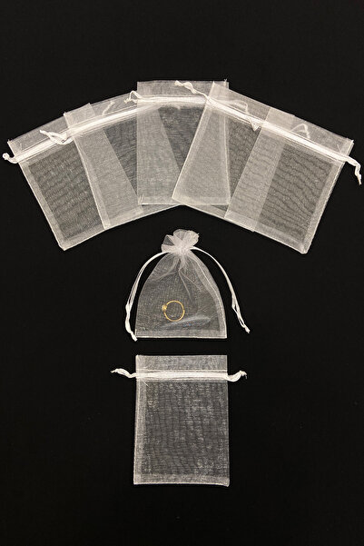 ZEYMERADE Beyaz Organze Şeffaf Tül Kese, 50 Adet Ölçü 9x12cm, Kına Çerez Kuruyemiş Altın Takı Söz Hediye Bohça