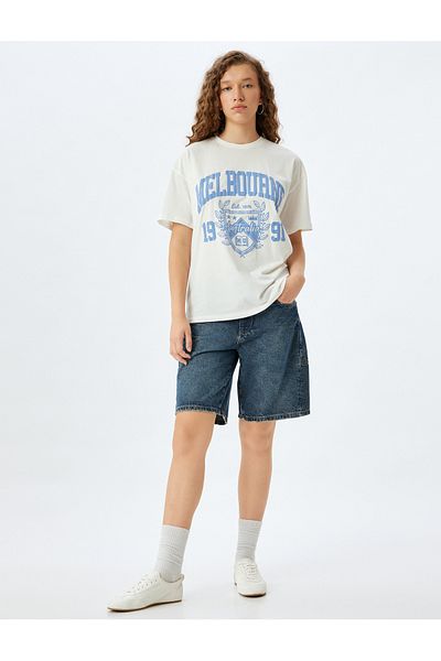 Koton Μπλουζάκι Cotton College Print - Crew Neck, κοντό μανίκι, άνετη εφαρμογή