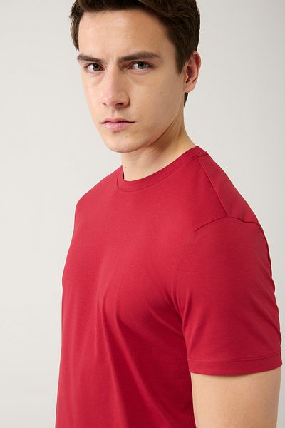 Avva Herren-T-Shirt E in Weinrot, 100 % Baumwolle, atmungsaktiv, mit Rundhalsausschnitt 001000