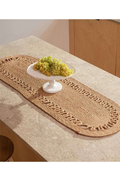 Koza Home Cesta Amerikan Servis El Yapımı Pamuklu Natural Jüt Örme Dekoratif Runner 37x136cm 9025