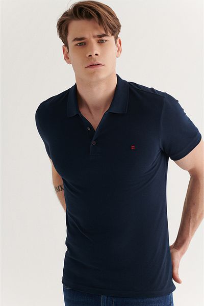 Avva Ανδρικό μπλουζάκι Navy Blue 100% βαμβακερό Cool Holding Polo Neck T-shirt E 001004