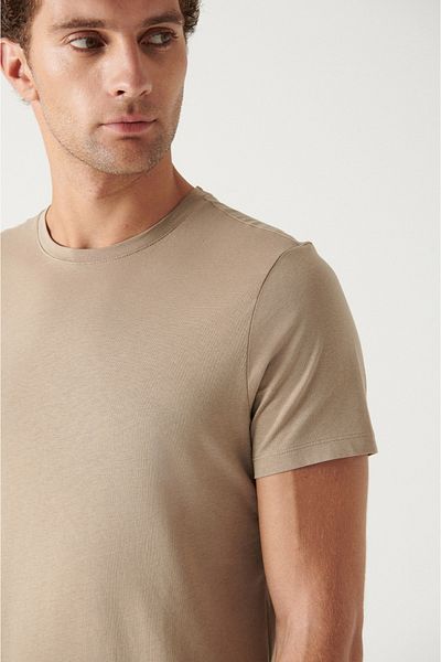 Avva Ανδρικό T-shirt Mink 100% βαμβακερό αναπνεύσιμο με λαιμόκοψη E 001000