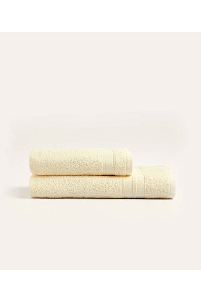 Koza Home طقم مناشف مهر من Likya Cream مكون من قطعتين - 100% قطن، محدب 1007a