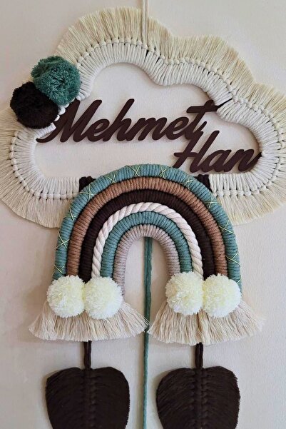 Doa Fil Store Makrome İsme Özel Bulut Gökkuşağı El Yapımı Bebek Kapı Bebek Od...