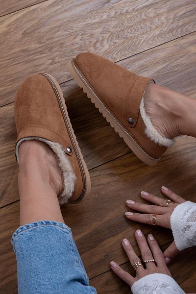 sovrana Tan Suede Sabo - Με γούνα στο εσωτερικό και λεπτομέρεια ζώνης