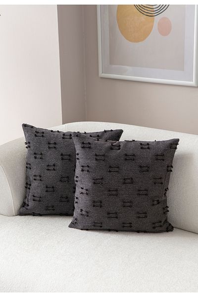 BUGİ HOME COLLECTİON Husă de pernă din in brodat cu model etnic 43x43cm, husă de pernă decorativă