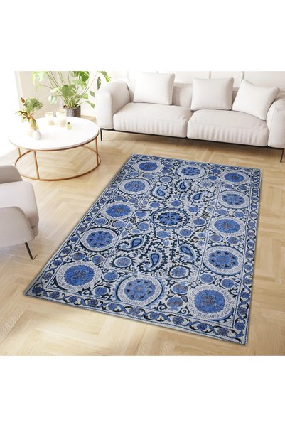 Rugs Modern Halı Angel Collection Dark Blue Ethnic Patterned Woven Base Moder...