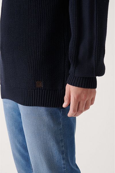 Avva Ανδρικό πουλόβερ με λαιμόκοψη Navy Blue Crew, βαμβακερό, φαρδύ πλεκτό A22y5007