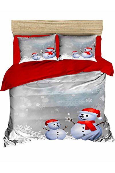 Fabeteks New Year's Double Snowman Digital Duvet Cover Set