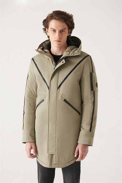 Avva Men's Khaki Water Repellent Windproof Coat with Thermometer A22Y6009
