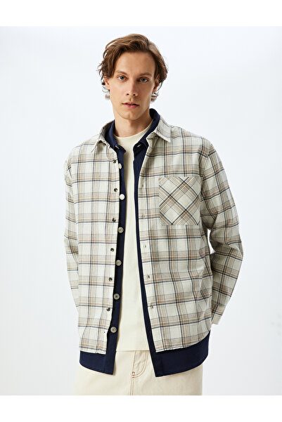 Koton Πουκάμισο ξυλοκόπο με μακρυμάνικο βαμβακερό μείγμα τσέπης