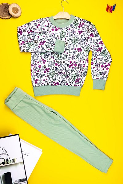 Yalçınoğlu Cotton Soft Patterned Girl's Sweat and Leggings Set 4 - 10 Years