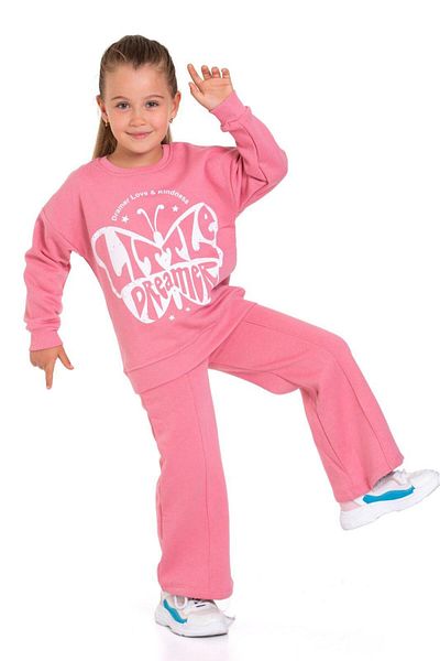 TRENDİMİZBİR Little Dreamer Printed Girls Διπλό Σετ - Ροζ