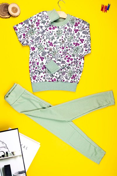 Yalçınoğlu Cotton Soft Patterned Girl's Sweat and Leggings Set 4 - 10 Years