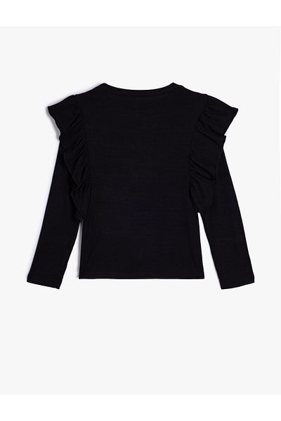 Koton Long Sleeve Crew Neck Ruffle Detail Viscose T-Shirt
