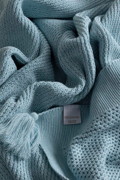 Koza Home Blue Single Blanket with Pompom Edge - 130X170 37122