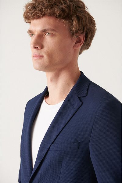 Avva Marineblaue Dobby-Stretchjacke für Herren A22y4021