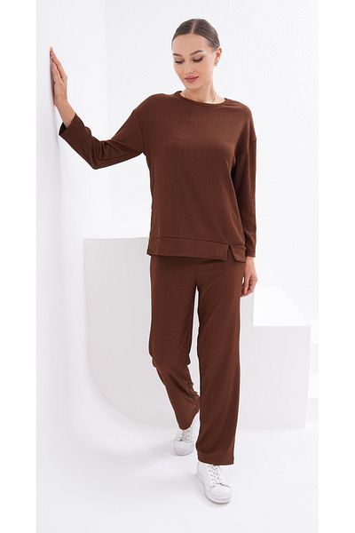 DEVRİMAY TEKSTİL Brown Women's Trousers and Tunic Set