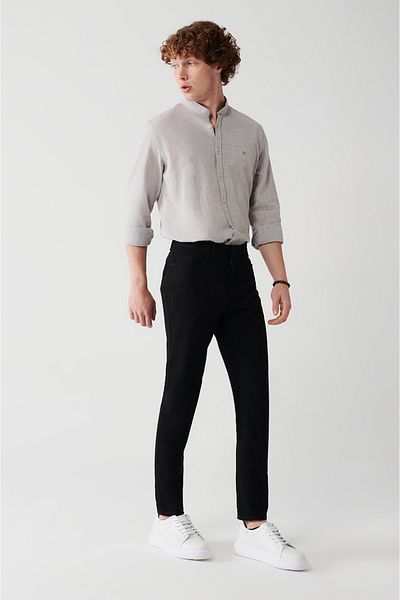 Avva Schwarze, dehnbare Canvas-Hose mit 5 Taschen für Herren E 003007
