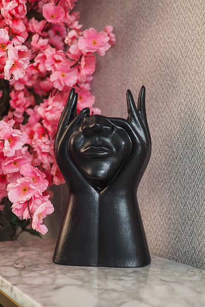 Ella's Design Studio Black Abstract Face Vase - Sofia Figurine Y30Cm, Decorative Face Flower Pot, New Year Gift