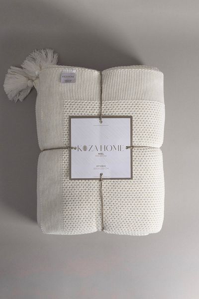 Koza Home Miel Cream Double Edge Pompom Blanket 200x220 37100