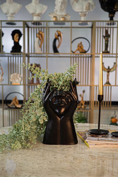 Ella's Design Studio Black Abstract Face Vase - Sofia Figurine Y30Cm, Decorative Face Flower Pot, New Year Gift