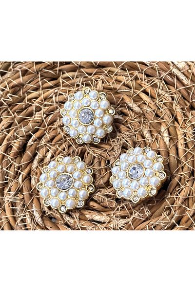 ODDA TASARIM ATÖLYESİ 2.54cm Large Size - Pearl and Crystal Covered, Special Design Pinterest Button Set 3 Pieces