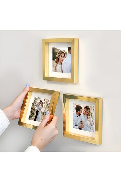 Nobbystar Gold 14X14Cm Pola Square Photo Frame with Adhesive Disassemble Paspart - Pack of 3