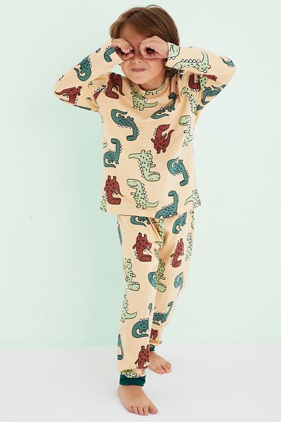 Siyah İnci Boy's Nude Colored Patterned Cotton Pajama Set 24225807