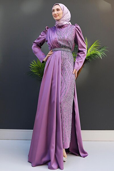 GİZ AGİYİM Βραδινό φόρεμα λιλά τριφύλλι Cape