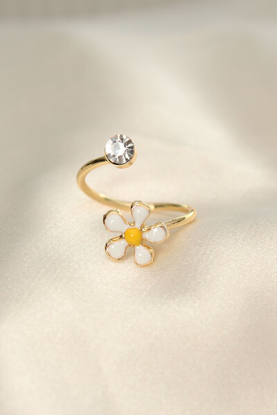Marsilyan Daisy Design Zircon Stone Adjustable Ring