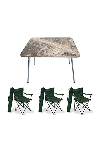 Mocca Style 60 x 80 Katlanır Mermer Masa+ 3 Adet Yeşil Rejisör, Sandalye Pikn...