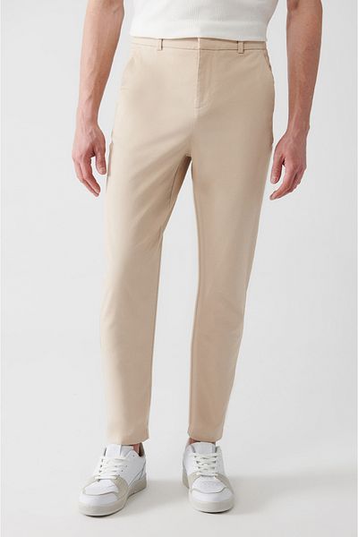 Avva Men's Beige Flexible Chino Trousers with Elastic Back Waist A31Y3201