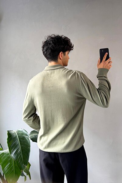 Flaw Wear Polo Neck Thin Khaki Knitwear Sweater