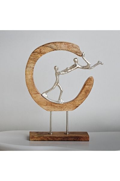 Home Box Odin Aluminium Enjoy Sculpture with Wooden Base 27x9x36 cm