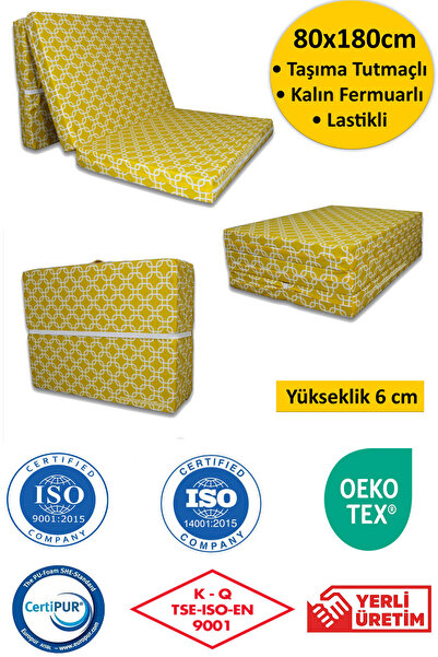ALMİRA EV TEKSTİLİ Katlanır Sünger Yatak Minder 80x180x6 Cm Sarı Moroccan
