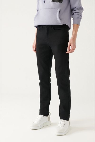 Avva Schwarze Basic-Baumwollhose mit 5 Taschen für Herren B 003007