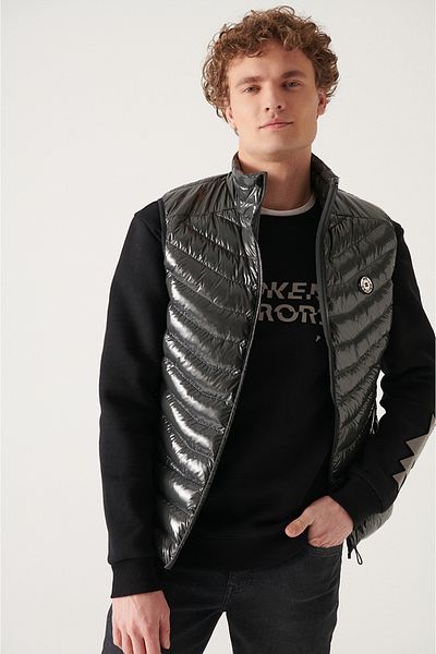Avva Men's Anthracite Shiny Goose Feather Water Repellent Windproof Puffer Vest E 006515
