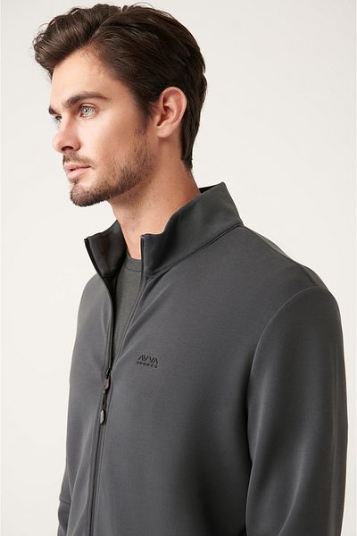 Avva Anthrazitfarbenes Soft-Touch-Sweatshirt mit Stehkragen und Reißverschluss vorne für Herren A31y1208