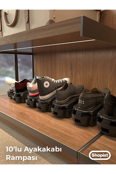 SHOPİST 10-Piece Adjustable Shoe Ramp Shoe Organizer Organizer Shoe Stand Shoe Rack